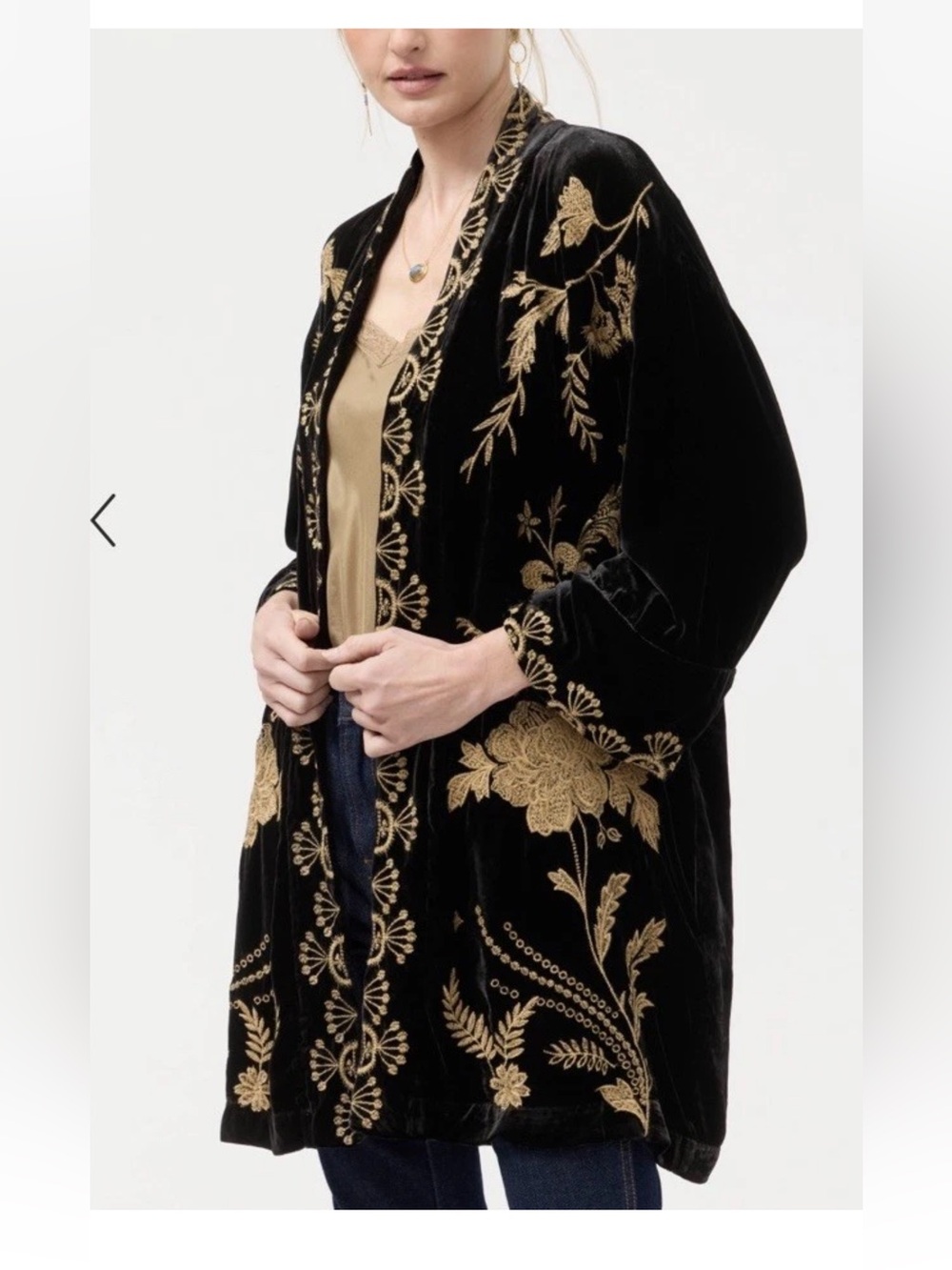 Johnny Was Velvet Kimono Size M Medium Embroidered Floral Cardigan Boho Top - Picture 2 of 6